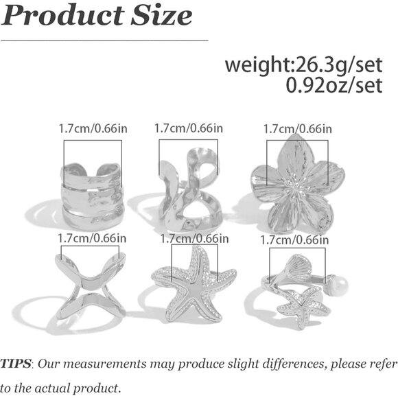 Women Silver Rings Set Stackable Knuckle Flower Pearl Chunky Statement Jewelry - Picture 6 of 7